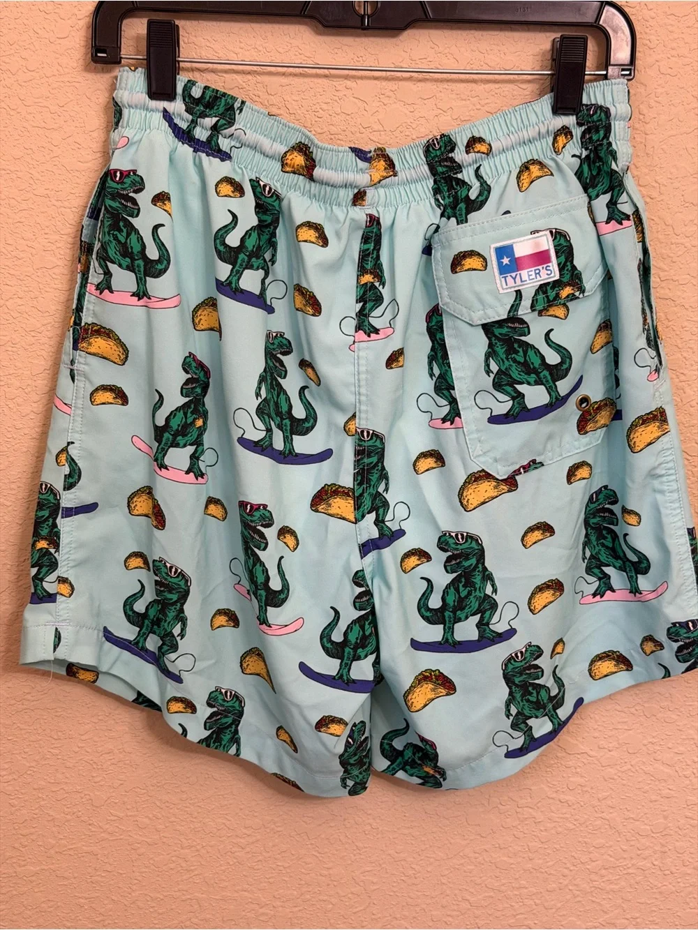 Tyrrell Katz Light Blue Dino & Taco Swim Trunks